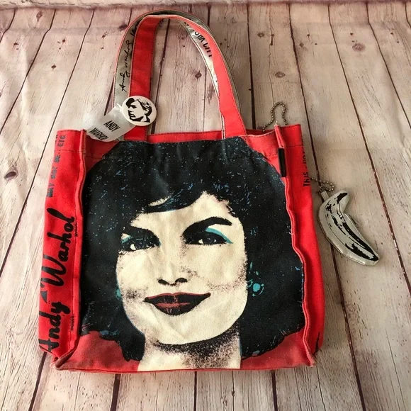 Loop NYC & ANDY WARHOL-Red Jackie O. Distressed Tote Canvas Bag-REPOSHING-used - Picture 9 of 17
